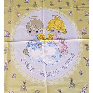 Vintage Precious Moments Fabric Panel Angels with Halos Sharing Precious Moments